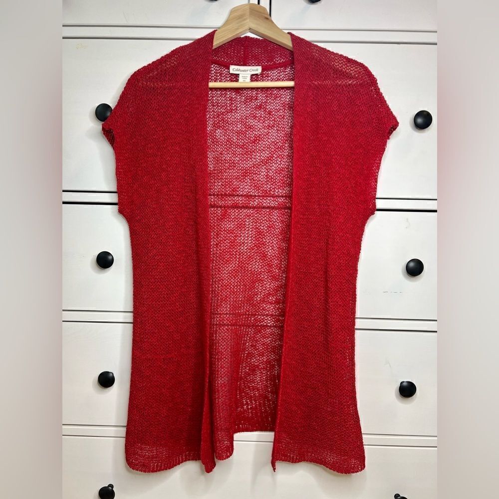 Coldwater Creek linen red Christmas cardigan top‎ size XS 4-6 knit short sleeve